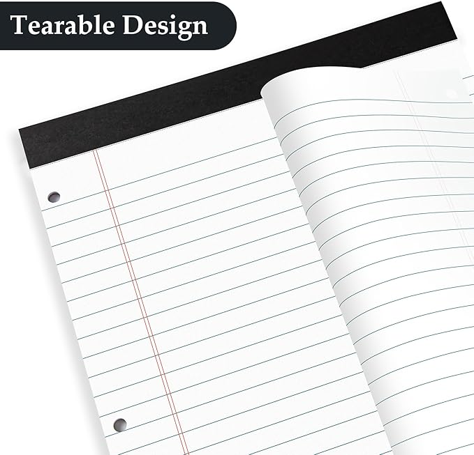 HAUTOCO 6 Pack 8.5 x 11 Legal Pads White Wide Ruled Notepads Perforated Writing Pads, 30 Sheets Per Notepad, 3-Hole Punched Paper, Writing Note Pads for School, Home, Office, Business