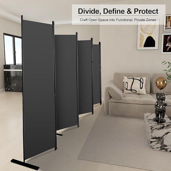 MAYOLIAH 8 Panel Room Divider 6ft Tall Freestanding Privacy Screen 160'' W Portable Office Partition, Grey