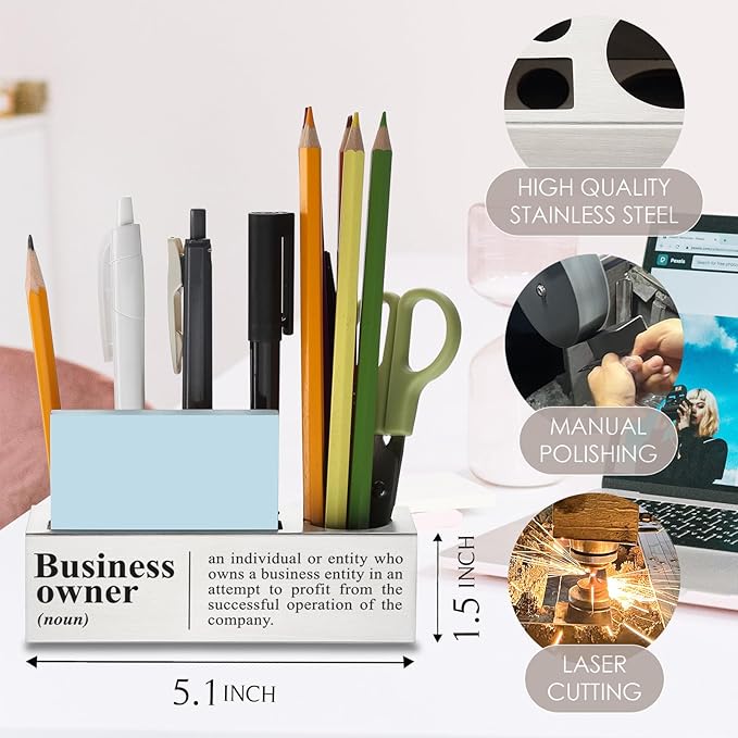 New Business Owner Definition, Business Owner Gifts for Women, Men, Boss Desk Decor Stainless Steel Pen Pencil Holders WCC52