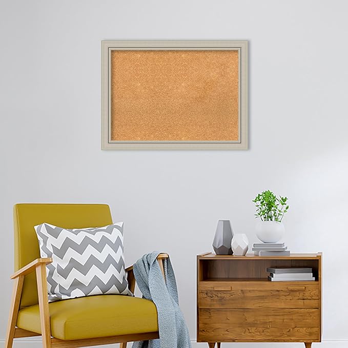 Amanti Art Natural Cork Board for Wall, 24x32 Vision Board with Silver Wood Frame, Medium Corkboard Office Decor for Home Organization, Casual Corkboard Pinboard to display items for home organization