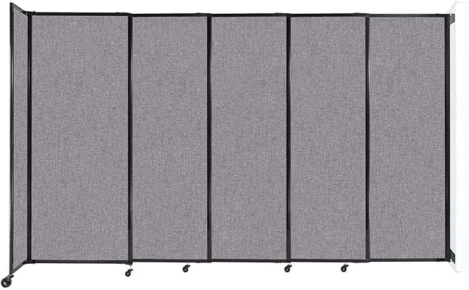 Wall-Mounted Sliding StraightWall Room Divider | Adjustable Widths | Locking Wheels | Room Separator | Up to 11'3" Wide x 6'10" Tall Cloud Gray Fabric Panels
