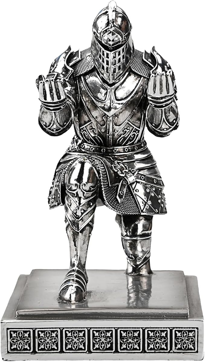 King's Guard Knight Pen Holder Pen Stand Desk Organizers and Accessories Resin Pencil Holder as Gift for Office and Home (Silver(Plating))