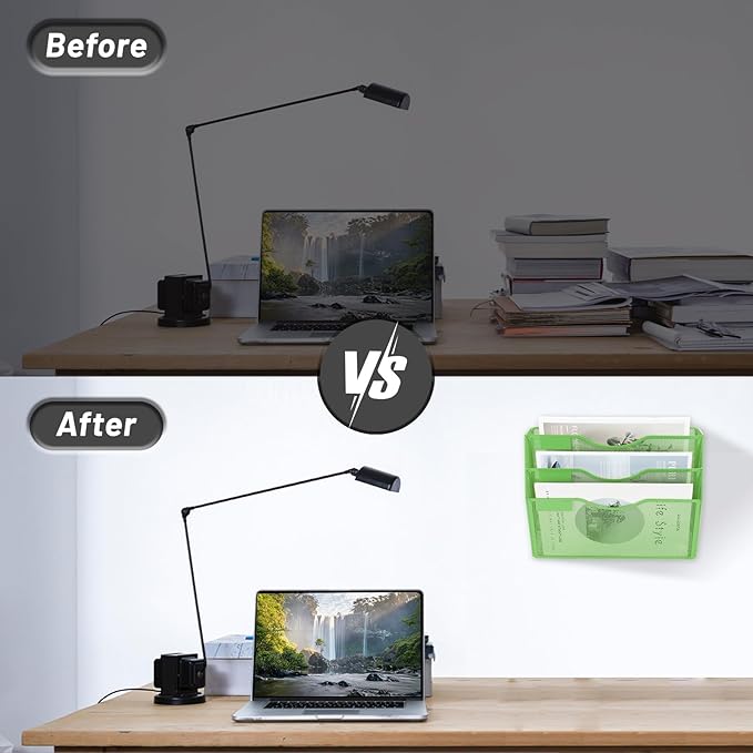 EASEPRES 3 Pocket Mesh Hanging Wall File Organizer, Wall Mounted Mail Paper Document Folder Holder, Clipboard Storage Organization Magazine Rack with Nametag Label for Office Home School, Green