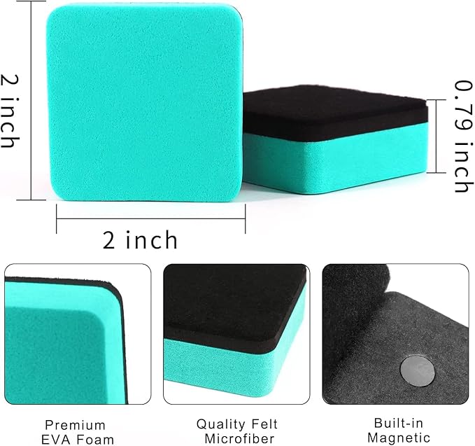 24 Pack Magnetic Whiteboard Dry Erase Erasers Chalkboard Cleansers for Classroom, Home and Office (Green)