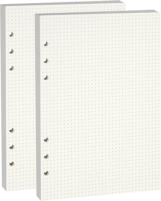 A5 Dot-Ruled Refill Paper, 100gsm Thick Beige No-Bleed Sheets (2 Packs, 80 Sheets Each), Pre-Punched – Fits A5 6-Ring Binders for Office, School & Teachers