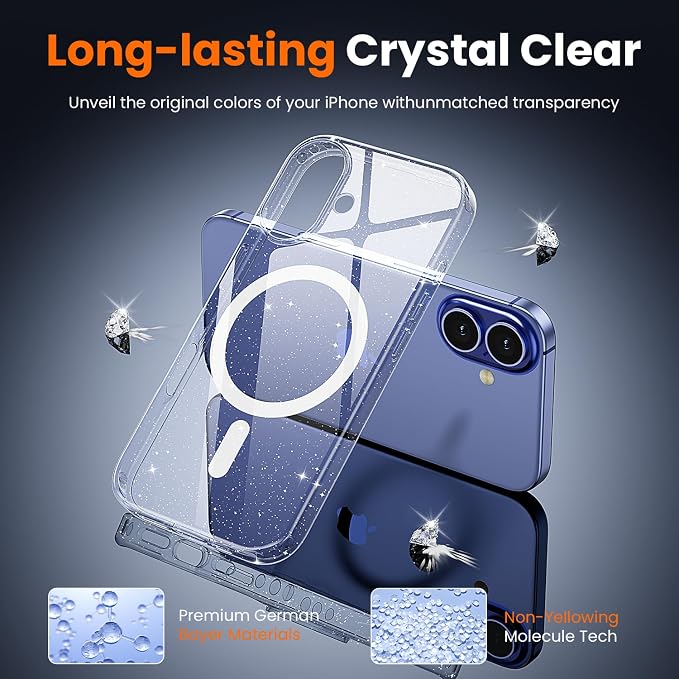 toushion 3 in 1 for iPhone 16 Plus Case Clear Glitter | - Image 5