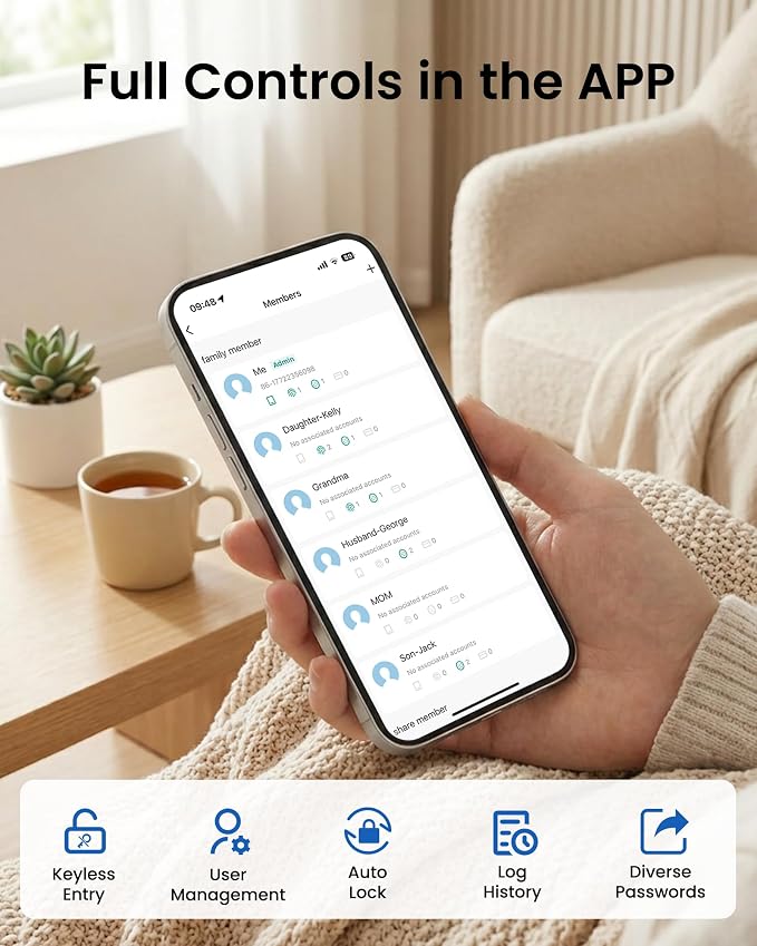 Smart Deadbolt Lock, 5-in-1 Keyless Entry Door Lock App Control, Fingerprint - Image 2