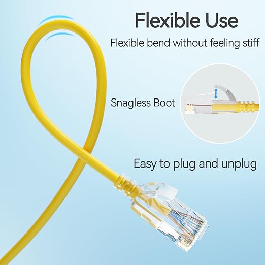 Cat6 Slim Patch Cables 1 Feet 10-Pack Yellow, Cat6a Patch Cables 10Gbps 550MHz - Image 5