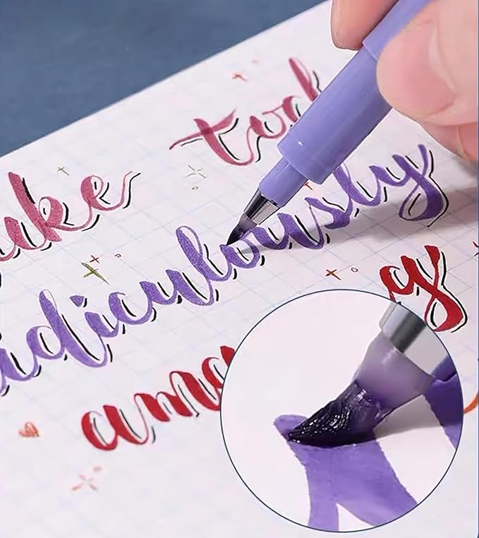 Felt Tip Pens, 15pcs Calligraphy pen Assorted Colors Sign Brush Pen Art Brush Marker Water Based Journaling Pen Set for Beginners Beginner Adult Lettering, Calligraphy (15pcs)