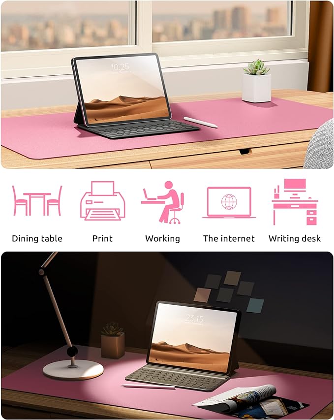 YSAGi Leather Desk Pad Protector, Large Mouse Pad, Non-Slip PU Leather Desk Blotter, Laptop Desk Pad/Mat, Waterproof Writing Pad for Office and Home (23.6" x 13.8", Pink)