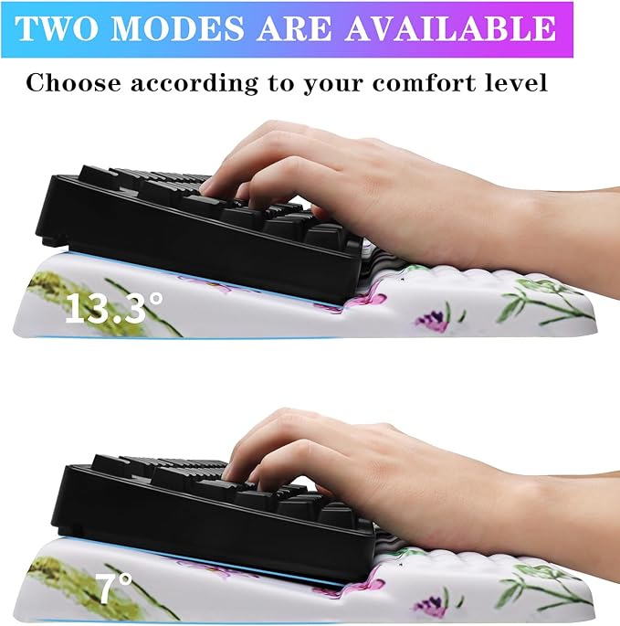 Computer Keyboard Stand with Wrist Rest, Ergonomic Tilted Keyboard Holder - Keyboard Riser with Wrist Pad - Keyboard Tray Support for Office Home - Scattered Flowers