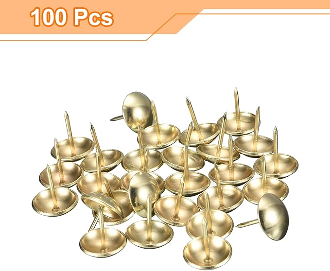 uxcell Upholstery Tacks Nail Pins Furniture, 50Pcs 19x23mm Thumb Tack Pins Assortment Kit Carbon Steel for Home Sofa DIY Decorative Nail Heads Nails, Gold