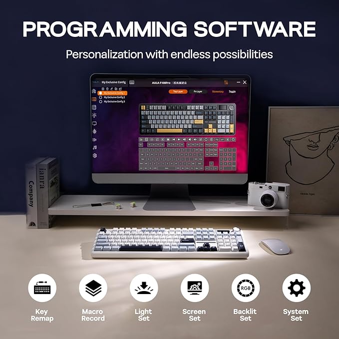 EPOMAKER X Aula F108 PRO Wireless Gaming Keyboard with Screen, 8000mAh Battery, 104 Hot-Swappable and Programmable Keys and Knob, RGB Backlight, for Mac/PC/Android (Blue&White)