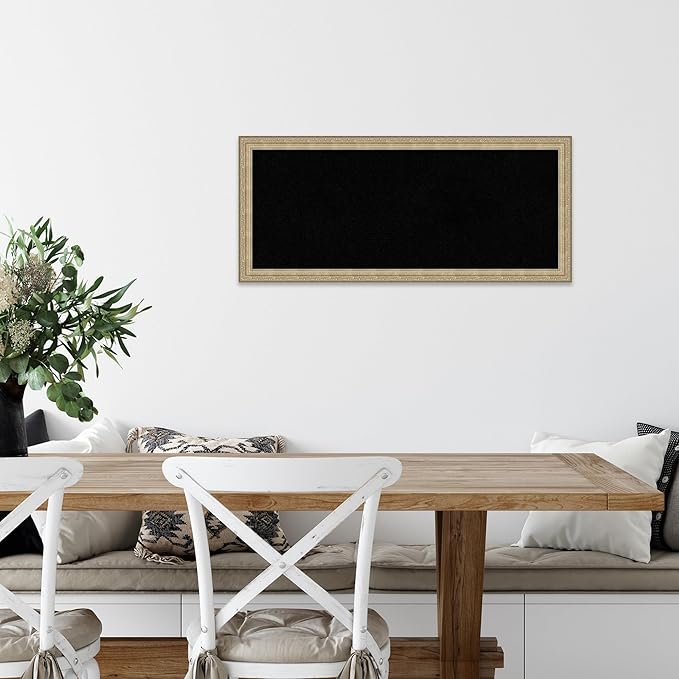 Amanti Art Black Cork Board for Wall, 14x32 Vision Board with Champagne Frame, Medium Corkboard Office Decor for Home Organization, Traditional Corkboard Pinboard to display items for home