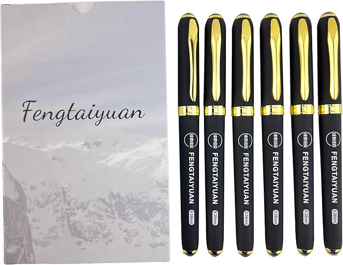 Fengtaiyuan 038P18Prox6, Gel Pens, Black Ink, Ultra FIne 0.38mm, Writting Pens, Smooth, 6 Pack (038P18Prox6)