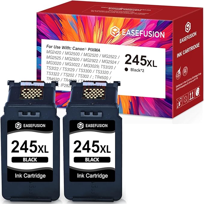 245XL Ink Cartridges Replacement for Canon 245XL Black Ink Cartridges 245 XL PG-245 PG-245XL for Canon Pixma MX490 MX492 MG2522 TR4520 TS3322 TS202 MG2500 TS3122 TR4500 Printer Ink 245