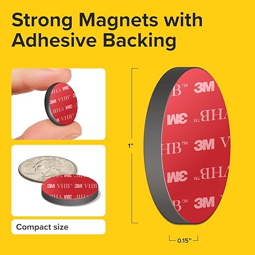 Adhesive Strong Magnets Heavy Duty (18 pcs 1x0.15) - Round Magnet - Strong Sticky Magnets with Adhesive Backing - Ceramic Magnet, Ferrite Ideal for for Industrial Use