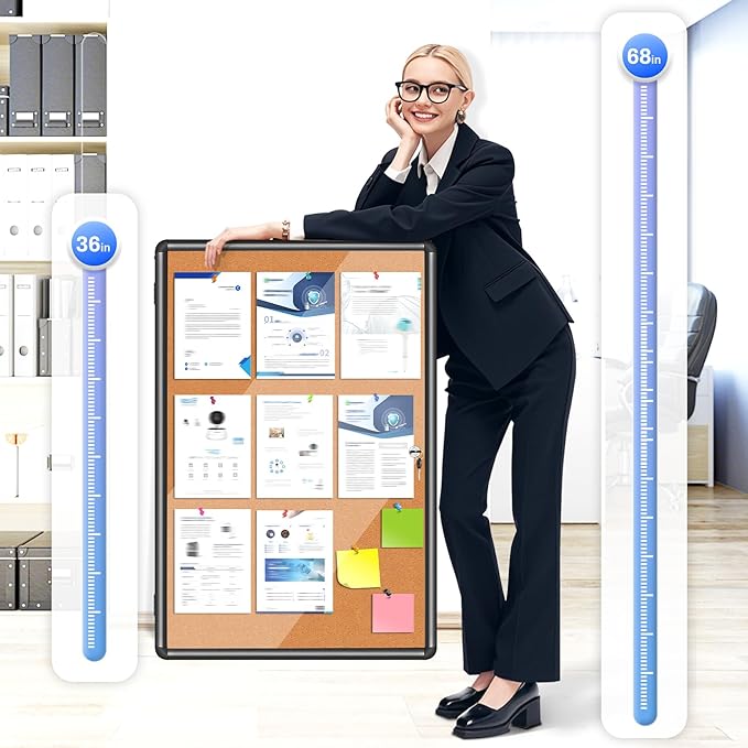 Magula 36"x24" Enclosed Cork Bulletin Board Tamper-Proof Dispaly Case, Black Aluminium Frame, Shatter Resistant Lockable Bulletin Board, Enclosed Cork Board for School, Office,Commercial,Hospital etc