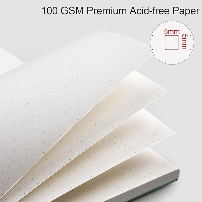 AHGXG Bullet Dotted Journal - Dot Grid Spiral Notebook B5, 140 Pages, 100 GSM Thick Paper, Waterproof Plastic Cover Journals for Bullet Journaling, Sketching, 7.6" x 10", Green