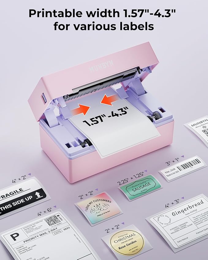 MUNBYN Bluetooth Thermal Label Printer, 130B Wireless 4x6 Shipping Label Printer for Shipping Packages Small Business Office or Home, Compatible with iPhone Android iPad Windows macOS Chrome Etsy eBay