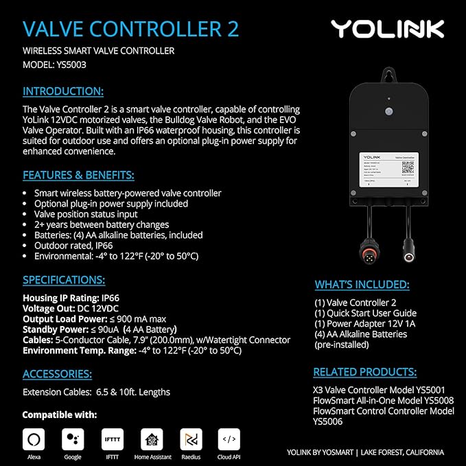 YoLink Wireless Smart Valve Control Kit, 3/4" Brass Motorized Valve, Wireless - Image 2