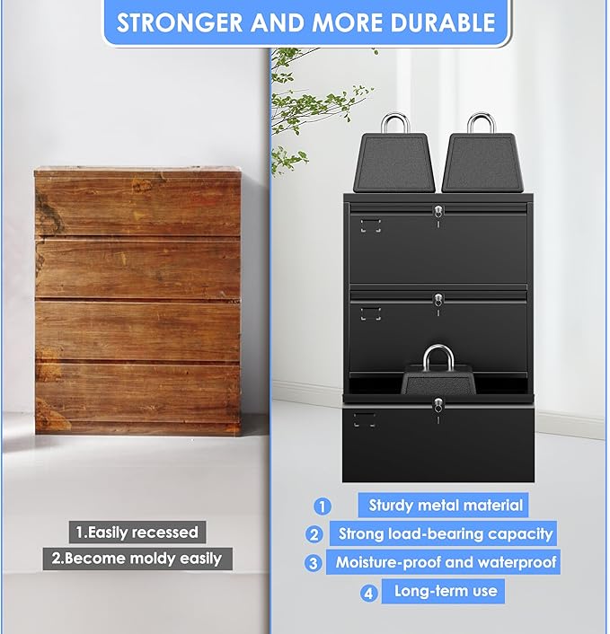 3 Drawer Lateral File Cabinet, Metal Wide Filing Cabinet with Independent Locks, Home Office Furniture for Hanging Files Letter/Legal/F4/A4 Size, Assembly Required, Black