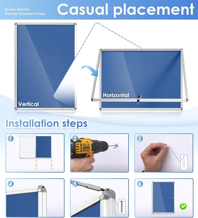 SWANCROWN Pins Bulletin Board Enclosed Wall-Mounted Secure Display Board for Notice Message with Door and Keys,38x28inches(9xA4)