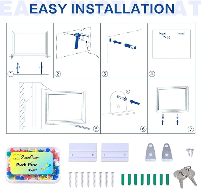 SWANCROWN Enclosed Bulletin Board Weatherproof 37x28in, Outdoor Lockable Bulletin Board Wall Display Case for Office School Commerce, Black Felt, Sliver Aluminum Frame (8xA4)