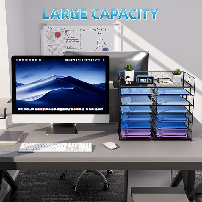 Marbrasse Desktop Literature Organizer, Mesh Paper Organizer, Desk Organizers, File Sorter Mail Center Paper Storage Cabinet Classroom Keepers Mailbox for Office Home School, Black