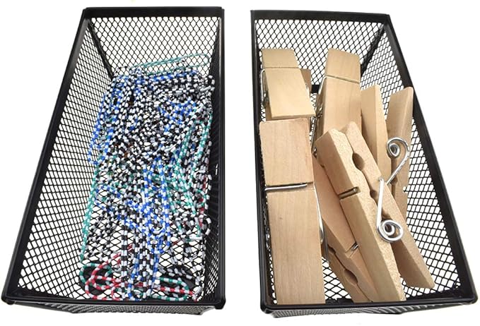 HAHIYO Stackable Mesh Tray Cup 6 x 3 x 2 inches Sturdy Container for Desk Drawer Organizer Collection for Home Office School kitchen Soft Foam Feet No Sharp Edges 2 Pack Black