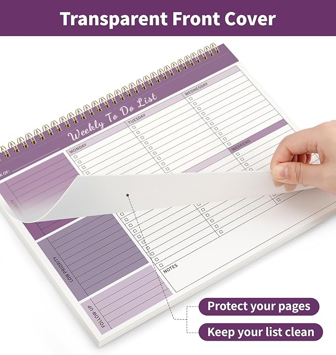 Weekly To Do List Notepad, 52 Undated Sheets （8.5"×11") Duplex-printed Weekly Planner Notepad For Work Home School Office Desk Accessories Supplies & Goal Setting Tasks - Purple