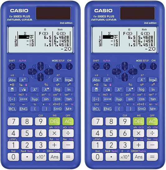 Casio fx-300ES Plus 2nd Edition – Standard Scientific Calculator | 262 Functions, Natural Textbook Display℠ | Ideal for Middle School, High School Math, Statistics & Algebra | Blue (Pack of 2)