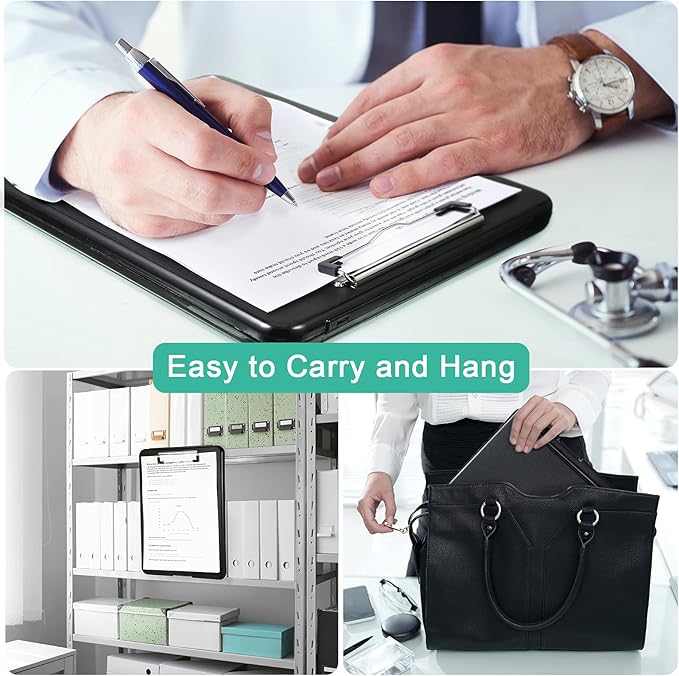 Geyee 16 Pcs Clipboard with Storage Plastic Foldable Nursing Clipboard Storage with Pen Holder 9. 5 x 13. 4 Inch Foldable Clip Board with Low Profile Clip for Student Teacher Nurse Office Supplies