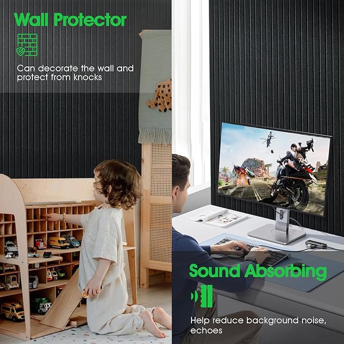 Large Cork Board for Office, 8 Pack Felt Wall Tiles with Slat Wall Paneling, Felt Bulletin Board Pin Board Cork Boards for Walls - Black