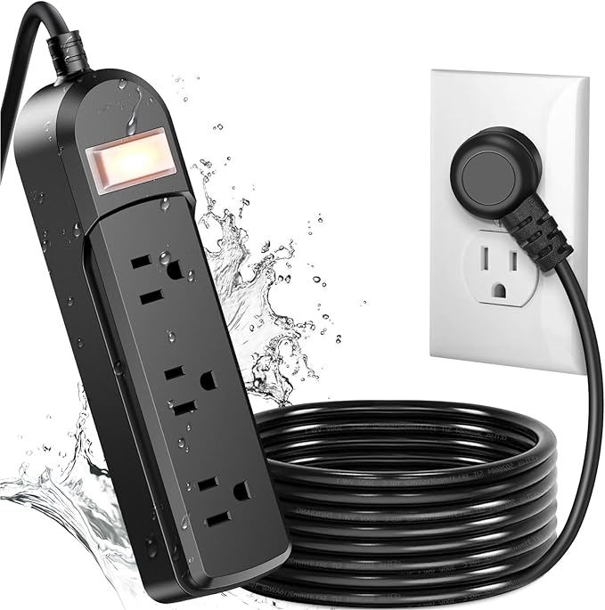 IPX6 Outdoor Power Strip Weatherproof, Waterproof Surge Protector with 3 Wide Outlet 12FT Long Extension Cord, Wall Mountable for Outside Decorations and More UL Listed(Black)