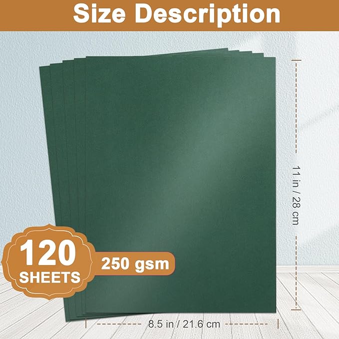 120 Sheets Dark Green Shimmer Cardstock 8.5 x 11 Metallic Paper, 92lb Heavyweight Craft Paper Card Stock for Christmas, Birthday Decorations, DIY Cards Making, Invitations