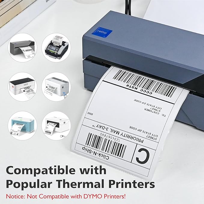 4"x6" Direct Thermal Shipping Labels 2400 Lables/8 Roll (300 Pcs per Roll) Compatible with Zebra Rollo Beeprt Printer Permanent Adhesive