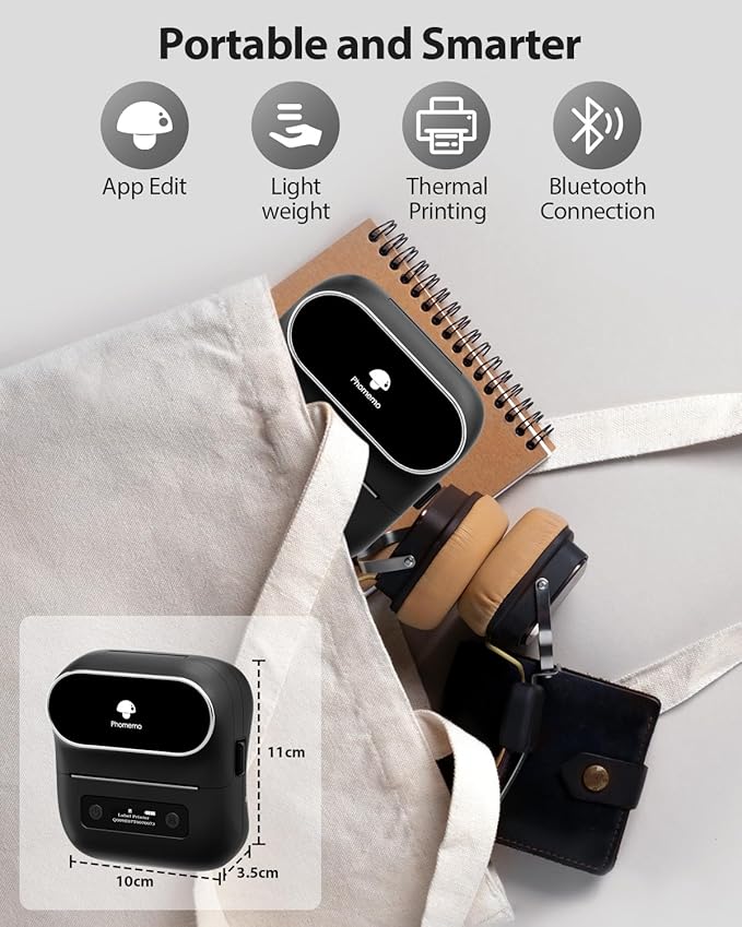 Phomemo Label Maker,M220 Label Printer,3 Inch Bluetooth Thermal Label Maker Machine with 2000+ Icons,300+ Templates & Fonts,for Kids School Items,Small Business,Large Sticker