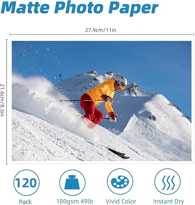 Uinkit 120 Sheets Presentation Paper Matte 8.5x11 Inkjet 48lb 180gsm Single Side Printable Photo for All Dye Ink Inkjet Printers