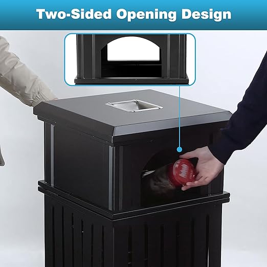 IRONWALLS Commercial Trash Can with Lid, Black Outdoor Garbage Can for Patio, Side Opening Steel Square Commercial Waste Bin, Decorative Trash Container with Removable Inner Bucket for Park, Garden