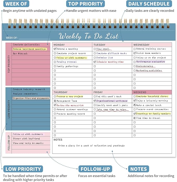 Weekly To Do List Notepad, 52 Undated Sheets （8.5"×11") Duplex-printed Weekly Planner Notepad For Work Home School Office Desk Accessories Supplies & Goal Setting Tasks - Blue