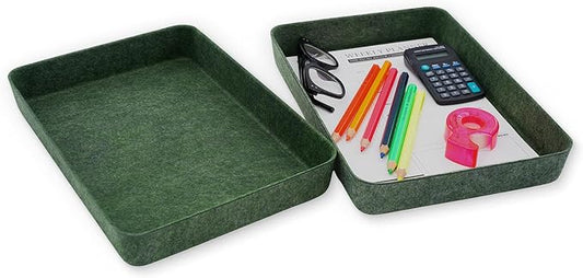 Welaxy 2-piece Office desk drawer organizer tray letter-size documents paper book file Folder Holder storage bins (Forest Green)