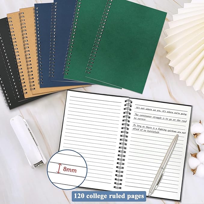GINMLYDA Small Spiral Notebook A5, 8Pack 120 Lined Pages 8.25x5.5 Inches Spiral Journal Kraft Cover Notebooks & Writing Pads for School Home Office Aesthetic Sketch Drawing Note