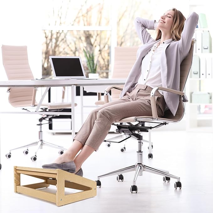 WOOD CITY Foot Rest for Under Desk at Work, 3 Heights Adjustable Footrest with Silicone Surface, 2 in 1 Foot Stool Improve Posture, Reduce Fatigue & Pain, Ideal for Home/Office/Gaming (Natural)