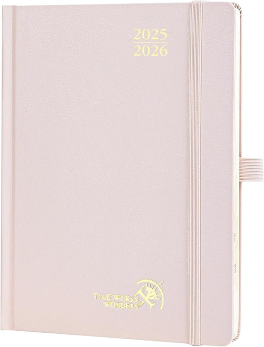 POPRUN Planner 2025-2026, (Medium 6.5'' x 8.5'' Hard Cover) Academic Calendar (July 25-June 26) Daily Weekly and Monthly Appointment Book with Hourly Time Slots, Monthly Tabs, 100 GSM - Light Pink
