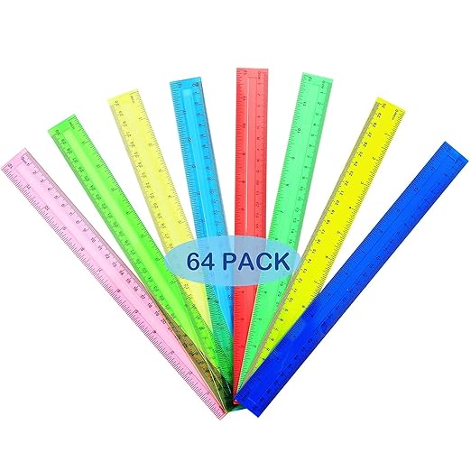 64 Pack Rulers Bulk for Classroom 12 inch, Plastic Clear Rulers for Office Back to School Supplies with Inches and Centimeters