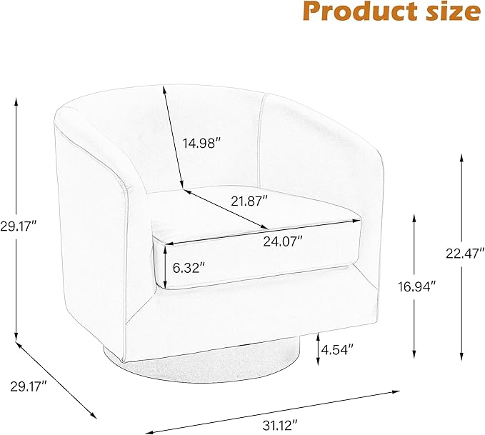 UIXE Swivel Accent Chairs Set of 2, Chenille Upholstered Barrel Chair for Living Room, Comfy Round Armchair Single Sofa Bedroom Reading Seat - 31" W, Tan
