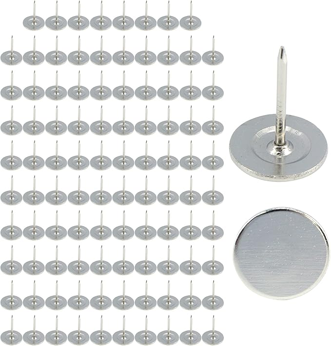 100Pcs Flat Head Upholstery Tacks Home Furniture Decor Tacks Upholstery Nails Flat Push Pins Flat Thumb Tacks Silver (16mmx20mm)