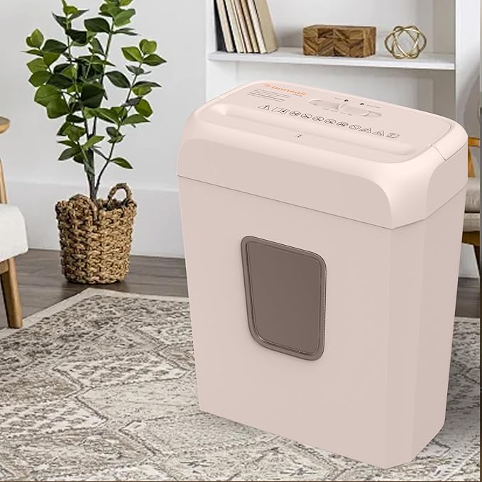 Bonsaii 6-Sheet Cross-Cut Pink Shredder, P-4 High Security Level, Compact Design for Home and Office, Shreds Paper, Credit Cards, Staples, Clips, 3-Minute Continuous Shredding, 3.4-Gal Bin