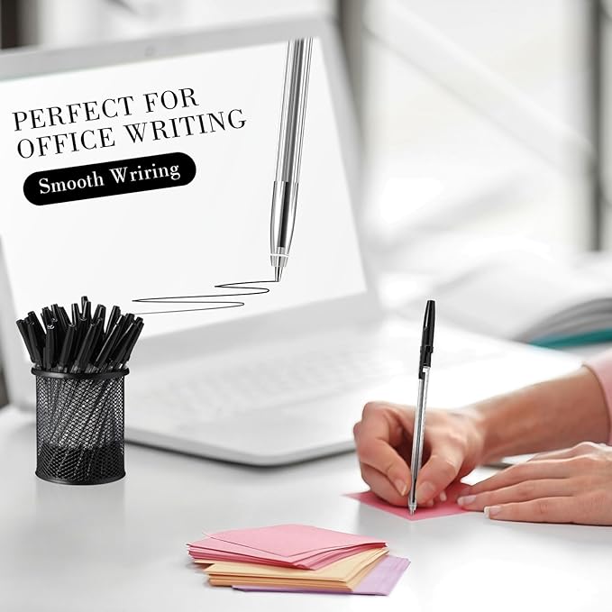 200 Pieces Ballpoint Pens Bulk Black Ink, 1.0mm Medium Point, Bullet Tip Smooth Writing Pens for Office, Business, Server, School Supplies